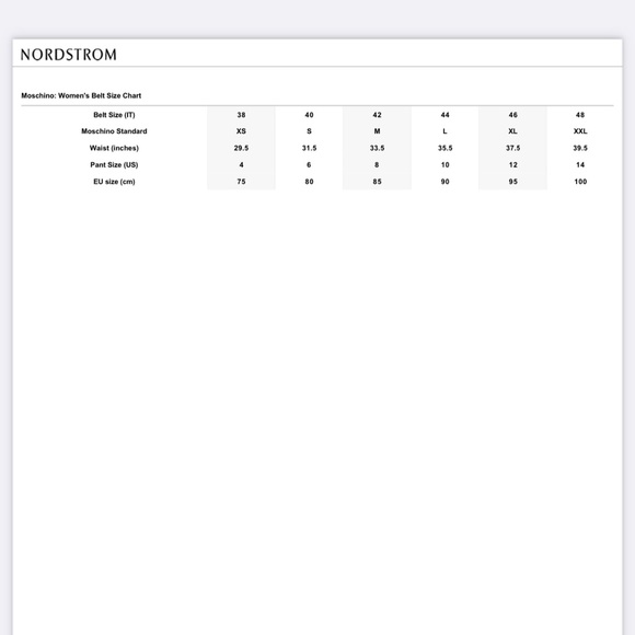 moschino belt size chart